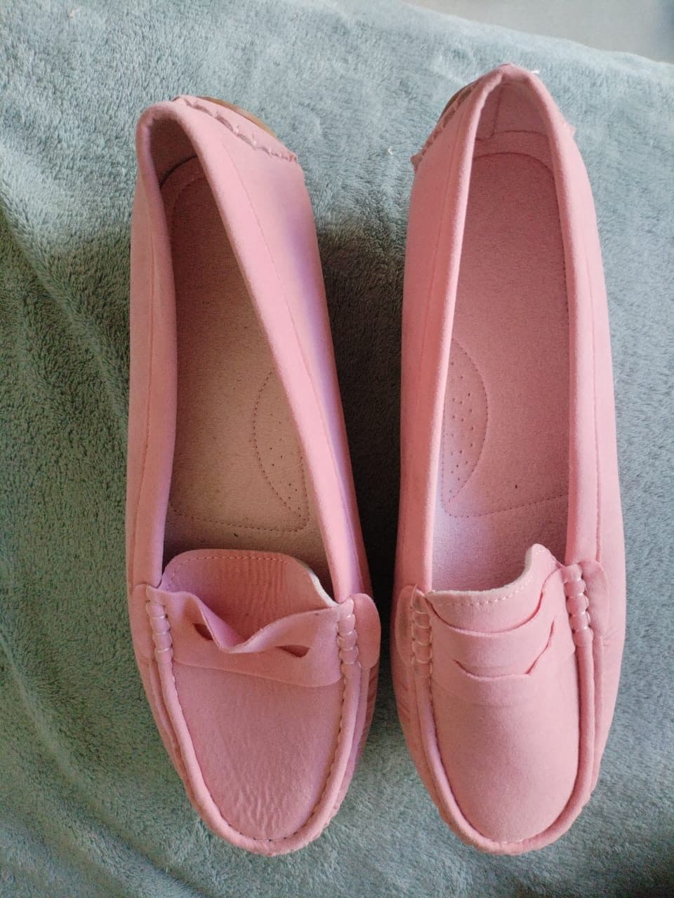 Pink suedette penny loafers