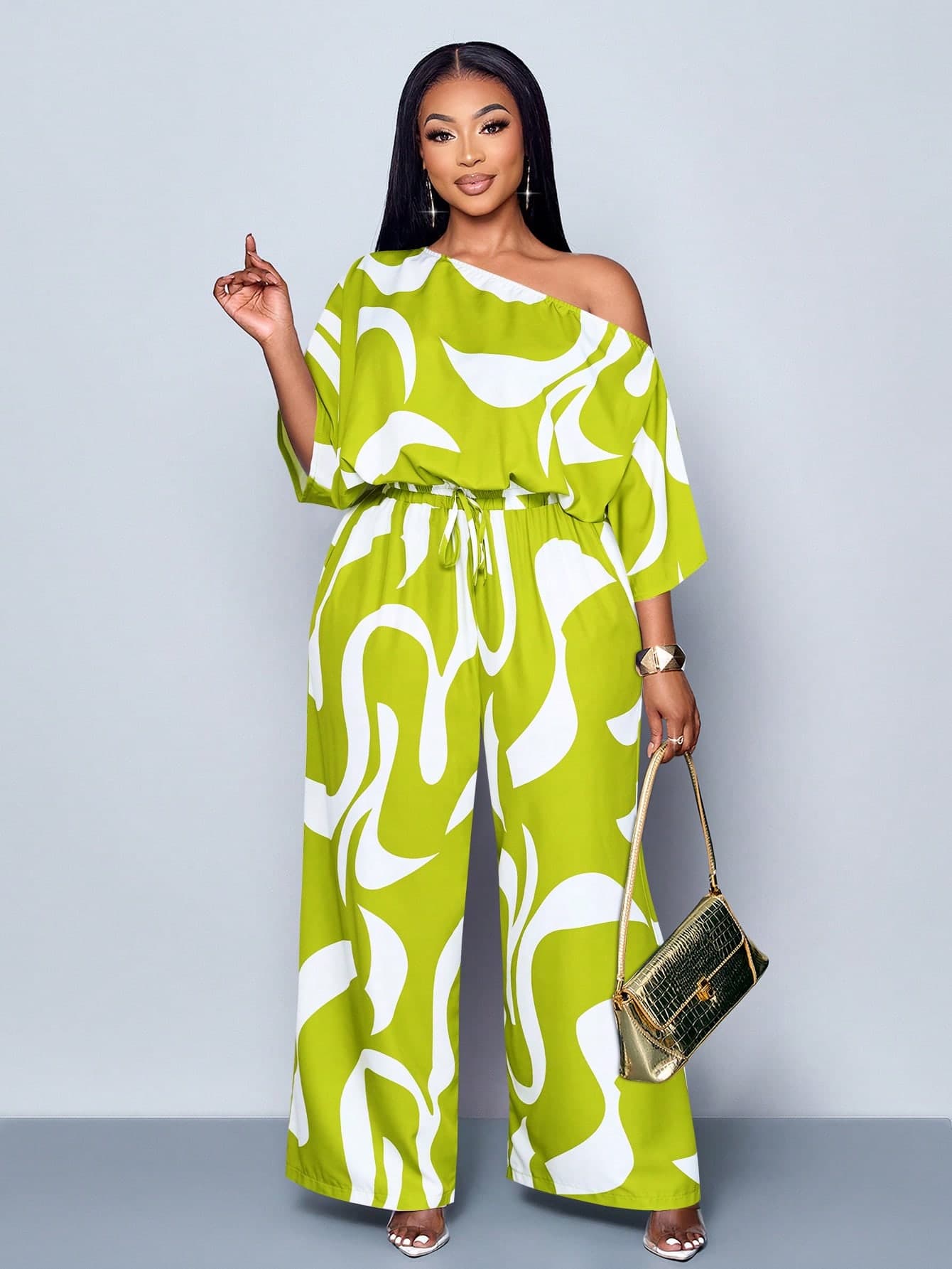 Lime green swirl print two-piece set