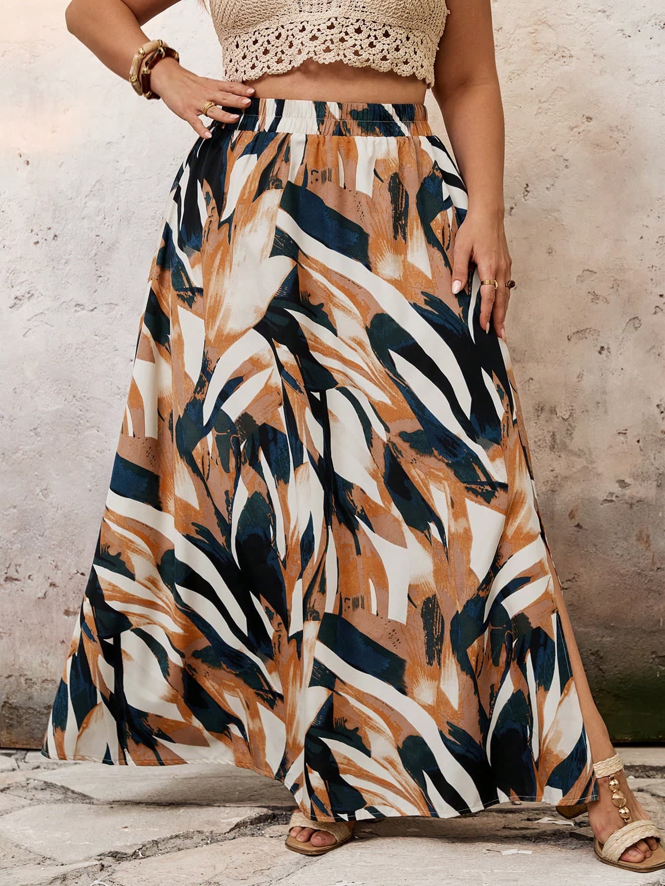 Abstract print wide-leg culotte pants
